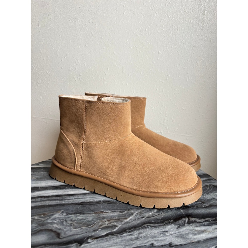 Universal‎ Thread Tan Faux Suede Faux Fur Lined Platform Lug Sole Ankle Boots 8